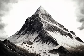 Fotobehang painting of a mountain in gray. Drawn by hand, a landform with a summit. solitary landscape in white. a component of the earth's surface used in landscapes. Generative AI © 2rogan