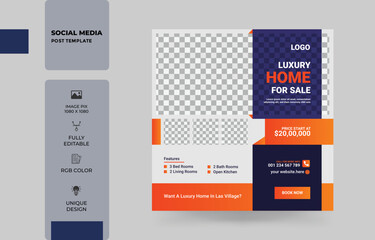 Elegant Home Sale Social Media post, Square flyer Web Banner Design Template. Real estate Instagram social media post web banner. home sale. house sale