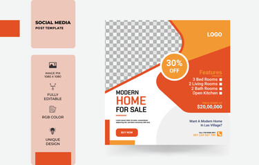 Modern Home Sale Social Media post, Square flyer Web Banner Design Template. Real estate Instagram social media post web banner. home sale. house sale