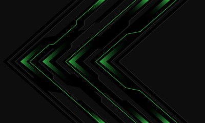 Abstract black circuit green light cyber arrow direction on grey design modern futuristic technology background vector