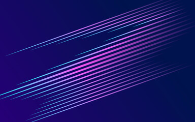 Naklejka premium Abstract wallpaper of straight blue and purple lines in the dark space, texture of neon light, cover background. Technology dynamic concept of energy for banner or flyer.