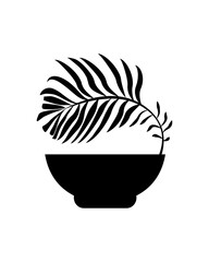 Silhouette of a potted plant.Black on white background illustration