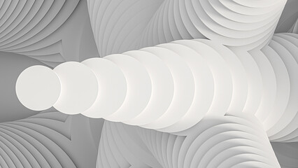 Abstract creative modern parametric white light 3D three-dimensional background.Architectural design. A complex geometric rounded volume cut into many parts forming steps. 3d illustration
