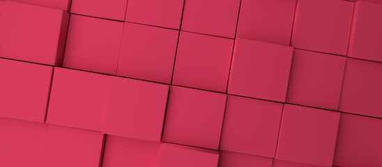 Abstract modern magenta cubes background, 3d render color of the year 2023