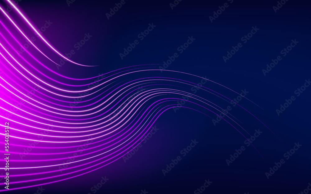 Wall mural Abstract wallpaper of blue and purple lines trails with motion blur effect in the dark, texture of neon light, cover background. Technology dynamic concept of energy speed road for banner or flyer.