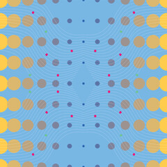 Gradient seamless continuous pattern of colorful dots and white lines. Suitable for wrapping paper and background or fabric printing.	