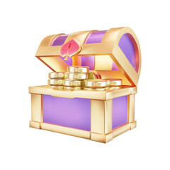 Open spade chest with golden coin 3d render illustration