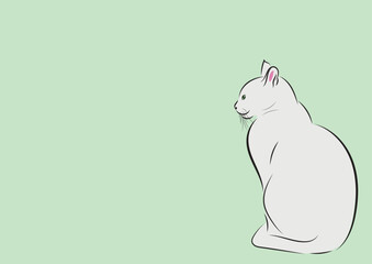 Vector template with a green background, space for text and a white cat on the right.