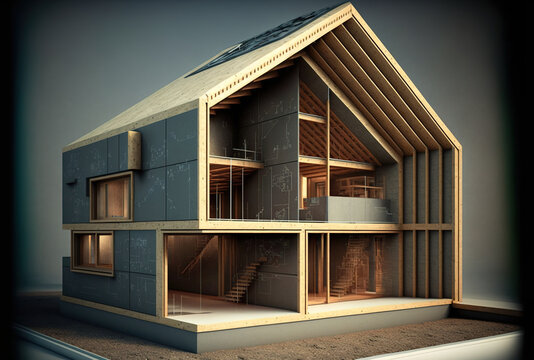 Construction concept. We can see the insulating layer and roof structural components. Generative AI