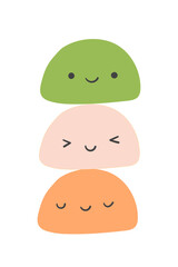 Traditional Japanese rice dessert Mochi characters isolated on white background.