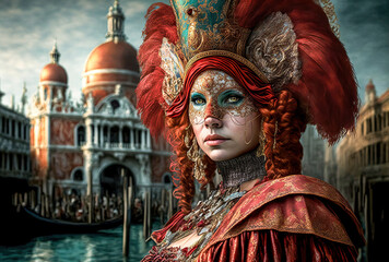 Obraz premium Carnevale de Venezia Venizianischer Karneval Venedig Generative AI Digital ART Illustration