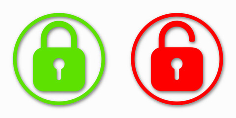 Set of lock icons, lock icon. Safety symbols. Vector illustration. Close and open lock padlock symbols. Sign of locked and unlocked padlock.