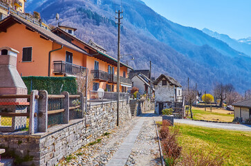 The street of Frasco, Valle Verzasca, Switzerland