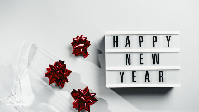 Happy new year signboard on the table