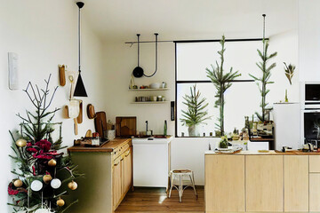 modern christmas ktchen room decor  created with Generative Ai technology