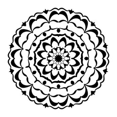 Vector mandala coloring book page for adults. Ornamental round floral lace outline black contour on white. Flower, nature elements, geometric symmetry, ethnic style, lace pattern template for art.