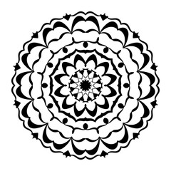 Vector mandala coloring book page for adults. Ornamental round floral lace outline black contour on white. Flower, nature elements, geometric symmetry, ethnic style, lace pattern template for art.