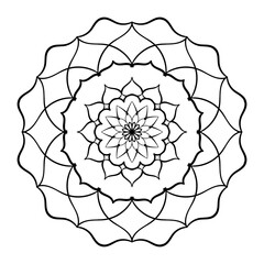 Vector mandala coloring book page for adults. Ornamental round floral lace outline black contour on white. Flower, nature elements, geometric symmetry, ethnic style, lace pattern template for art.