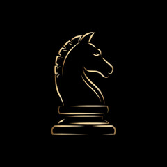 gold knight chess piece symbol, vector template, logo minimalist horse, casino logo, horse line minimalis, game - obrazy, fototapety, plakaty