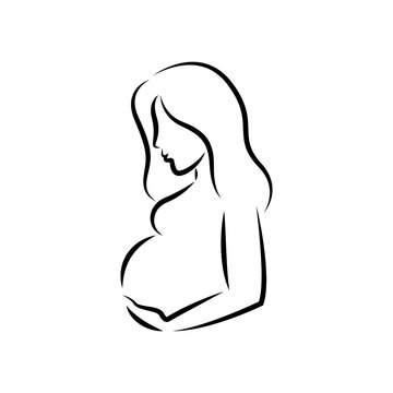 recommend clip art: A creative, lovely, simple, minimalist, line art pregnant mother logo design.