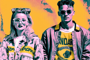 Generative ai 80s and 90s vibes, fashion and style vintage and retro couple