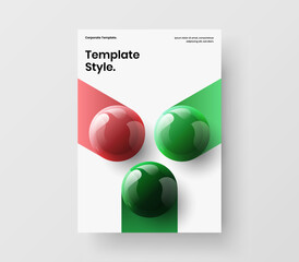 Geometric flyer A4 design vector concept. Bright realistic balls banner illustration.