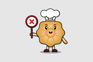 Cute cartoon Cookies chef character holding sign board designs in flat cartoon style