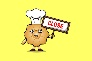 Cute cartoon Cookies chef character holding sign board designs in flat cartoon style