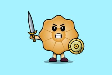 Cute cartoon character Cookies holding sword and shield in modern style design