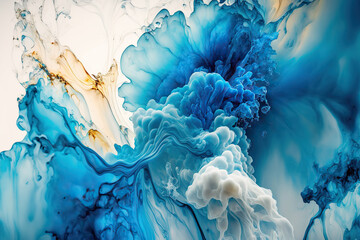 Abstract fluid art background, blue and white. AI

