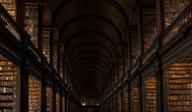 The log room of Book of Kells, the famous library in Trinity College, Dublic, Ireland