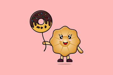 Cute cartoon Cookies floating with donuts balloon cartoon vector illustration 