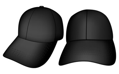 A set of side and front black sports baseball cap without logo and text, for designing advertising and logos
