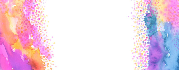 Abstract watercolor dot blot painting. Color long horizontal Png tranparent background.