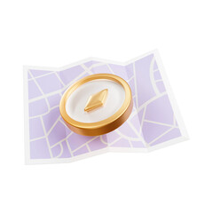 Compass with the paper map 3d rendering illustration