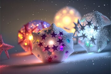 Christmas stars with snow man in 3D background.