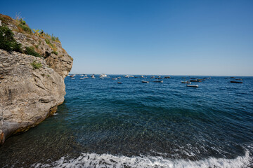 Boats and yachts at Positano on Italy's Amalfi Coast.