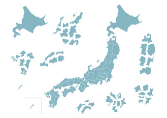 日本地図のイラスト: バラバラにした都道府県