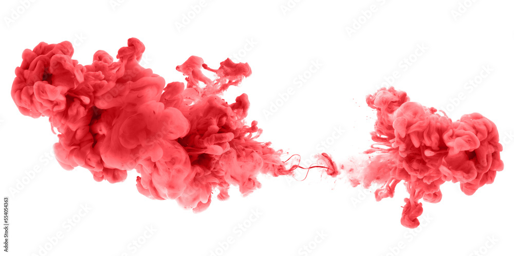 Wall mural Ink red color smoke blot on Png transparent Abstract background.