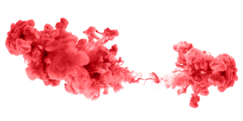 Ink red color smoke blot on Png transparent Abstract background.