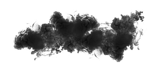 Ink black, gray color smoke ink blot on Png transparent Abstract background.