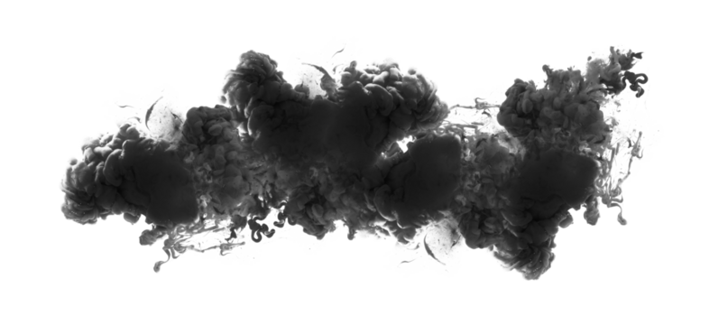 Ink black, gray color smoke ink blot on Png transparent Abstract background.