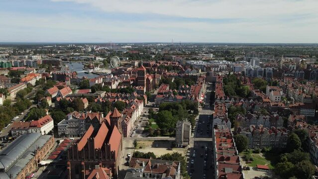 Aerial view of the Old Town of Gdansk on a summer ,sunny day.