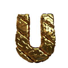Symbol made of gold diagonal un-polished blocks. letter u © oleg