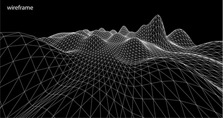 3D wireframe of contour swirl. Abstract wireframe background. vector - 554057355