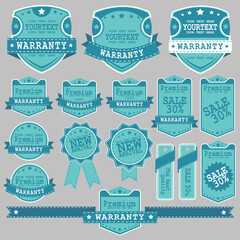 Vintage Labels set. Place your logo on shield. Copyspace. Shield with ribbon and crown. Coat of arms. Retro design. High quality.