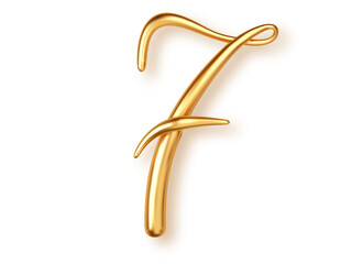 Gold number 7, 3d realistic lettering isolated on transperent background. PNG. Number seven uppercase for the design of banner or greeting card, significant date or event