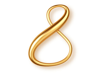 Gold number 8, 3d realistic lettering isolated on transperent background. PNG. Number eight uppercase for the design of banner or greeting card, significant date or event