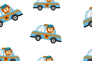 Papier peint Course de voitures Vector pattern a cute lion police cartoon concept design illustration