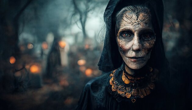 Woman in the Cemetery. Generative AI, non-existent person. 